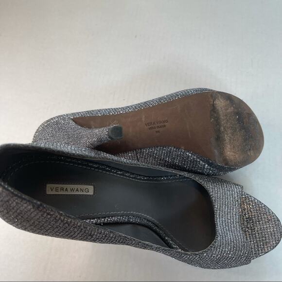 Vera Wang Selima Silver Glitter Platform Heels 9 - Picture 7 of 8